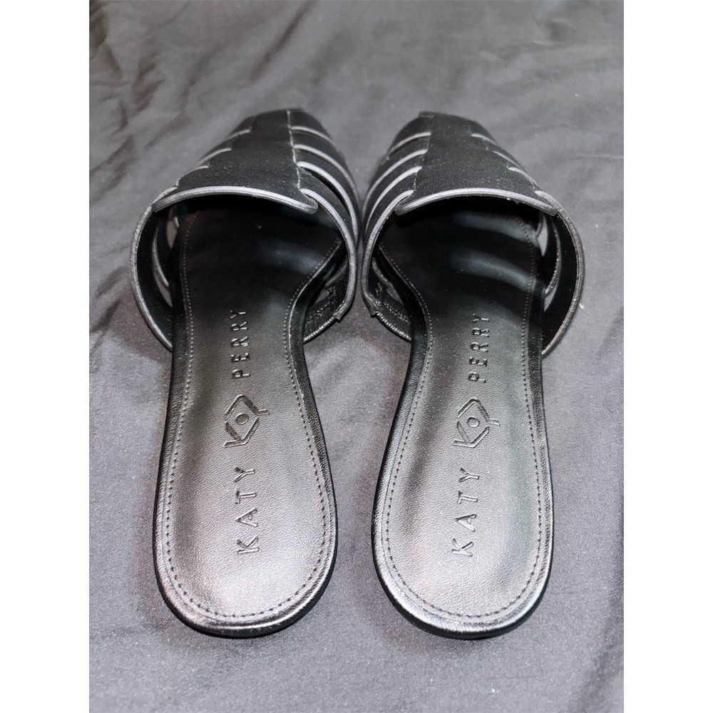 Katy Perry Sandals confident fisherman 9  Black Woven Cage Slide Slip-On Flats - Picture 3 of 6